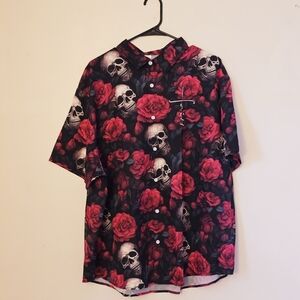 Men's 3XL Floral Skull Faith Button Up